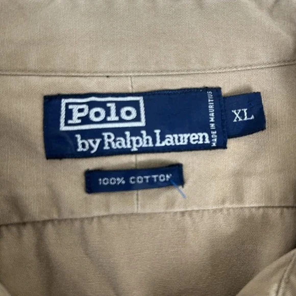 Vintage Polo Ralph Lauren Shirt XL Beige Twill Long Sleeve 1/2 Zip Military - Picture 8 of 16